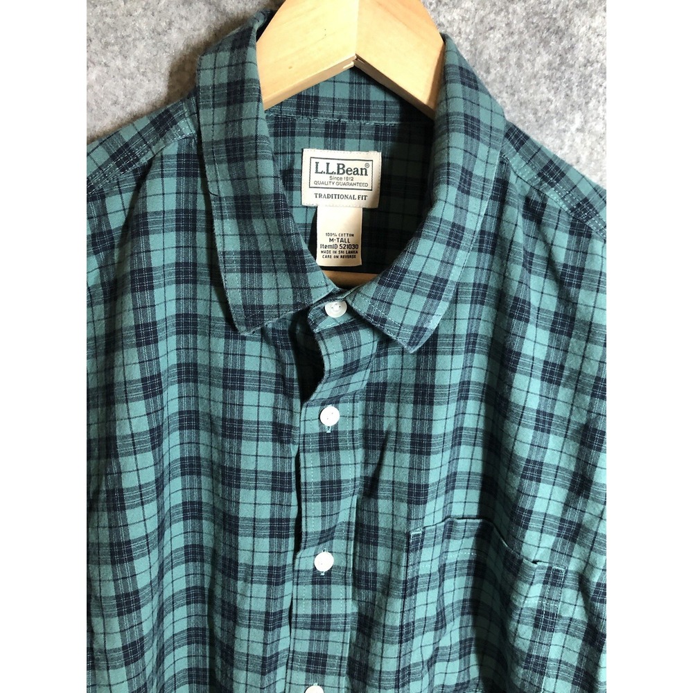 L.L. Bean Shirt Men MT Green Check Comfort Kennebunk Career Classic